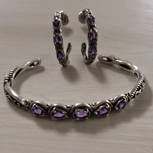Carolyn Pollack Jewelry - Carolyn Pollack Sterling  Amethyst Cuff and Earrings